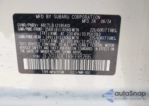 2024 Subaru Crosstrek Premium z USA, uszkodzony, nr VIN JF2GUADC1RH398266